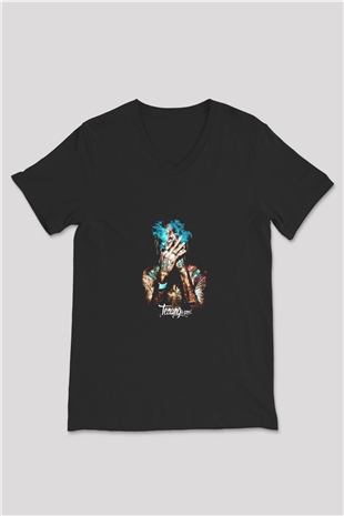 Wiz Khalifa Baskılı Unisex Siyah V Yaka Tişört