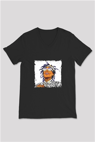 Wiz Khalifa Baskılı Unisex Siyah V Yaka Tişört