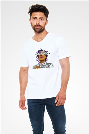 Wiz Khalifa Beyaz Unisex V Yaka Tişört T-Shirt