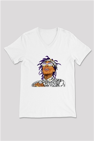 Wiz Khalifa Beyaz Unisex V Yaka Tişört T-Shirt