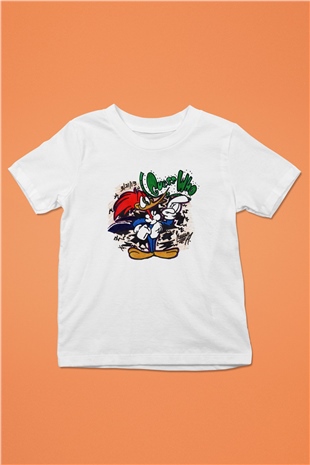 Woody Woodpecker Baskılı Beyaz Unisex Çocuk Tişört