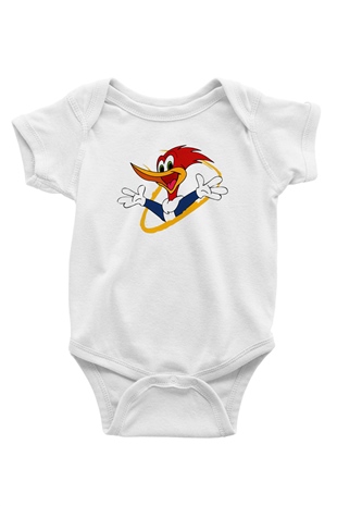 Woody Woodpecker Baskılı Beyaz Unisex Bebek Body - Zıbın