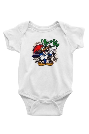 Woody Woodpecker Baskılı Beyaz Unisex Bebek Body - Zıbın