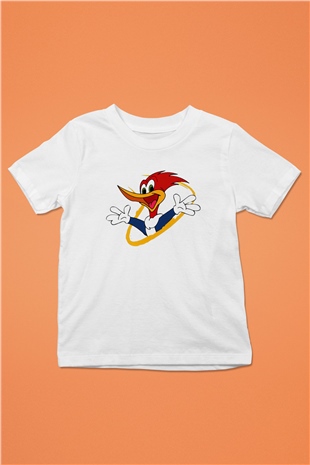 Woody Woodpecker Baskılı Beyaz Unisex Çocuk Tişört