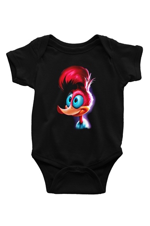 Woody Woodpecker Baskılı Siyah Bebek Body - Zıbın