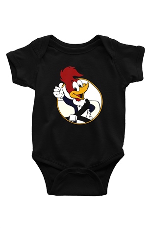 Woody Woodpecker Baskılı Siyah Bebek Body - Zıbın
