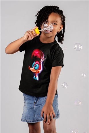 Woody Woodpecker Baskılı Siyah Unisex Çocuk Tişört