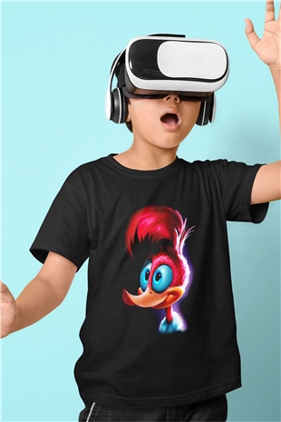 Woody Woodpecker Baskılı Siyah Unisex Çocuk Tişört
