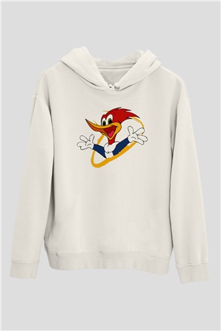 Woody Woodpecker Beyaz Unisex Kapşonlu Sweatshirt