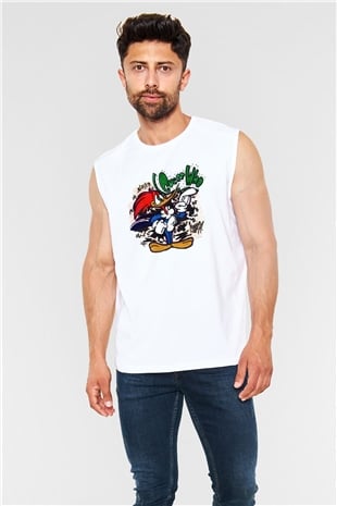 Woody Woodpecker Beyaz Unisex Kolsuz Tişört