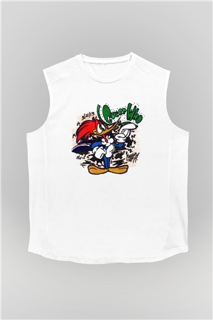 Woody Woodpecker Beyaz Unisex Kolsuz Tişört