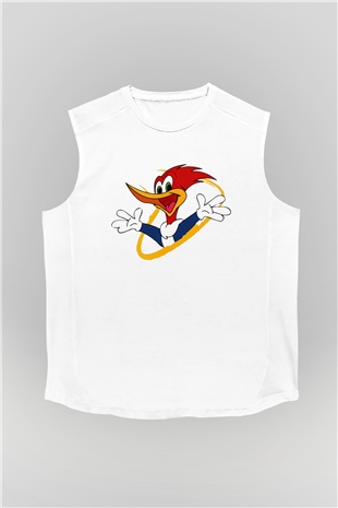 Woody Woodpecker Beyaz Unisex Kolsuz Tişört