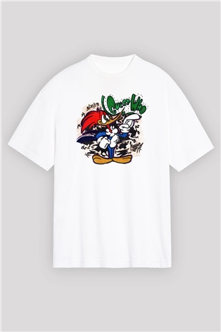 Woody Woodpecker Beyaz Unisex Oversize Tişört