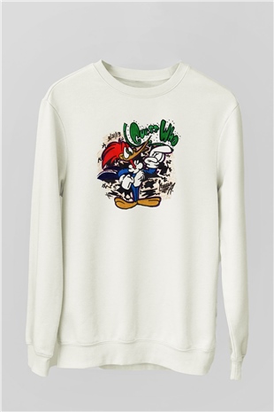 Woody Woodpecker Beyaz Unisex Sweatshirt
