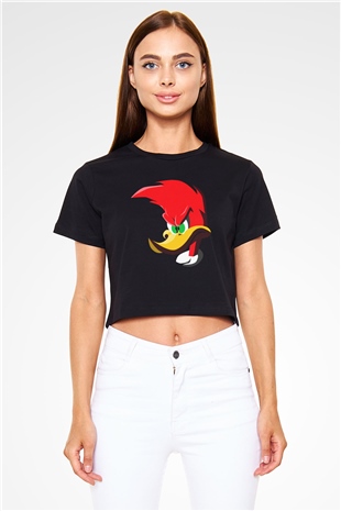 Woody Woodpecker Siyah   Crop Top Tişört