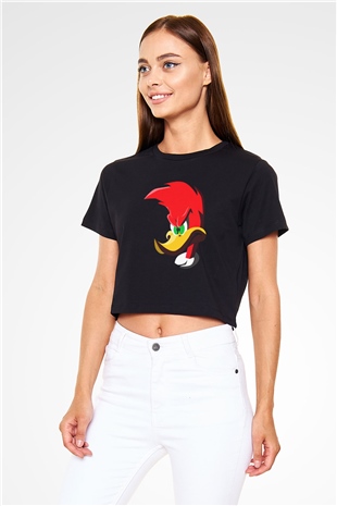 Woody Woodpecker Siyah   Crop Top Tişört
