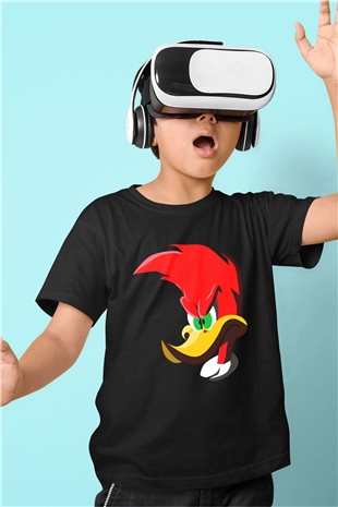 Woody Woodpecker Siyah Unisex  Çocuk Tişört