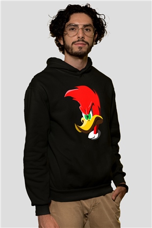 Woody Woodpecker Siyah Unisex Hoodie