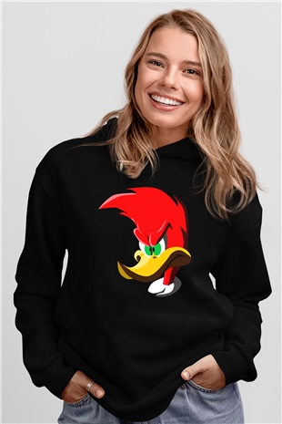 Woody Woodpecker Siyah Unisex Hoodie