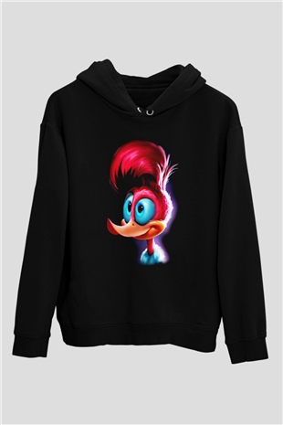 Woody Woodpecker Siyah Unisex Kapüşonlu Sweatshirt