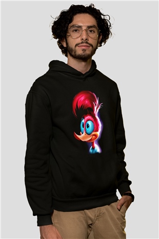 Woody Woodpecker Siyah Unisex Kapüşonlu Sweatshirt