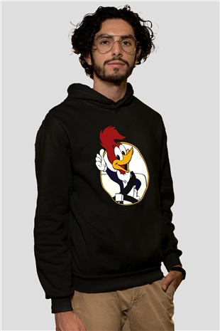 Woody Woodpecker Siyah Unisex Kapüşonlu Sweatshirt