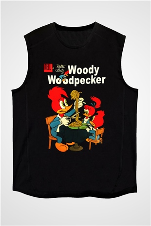 Woody Woodpecker Siyah Unisex Kolsuz Tişört