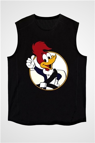 Woody Woodpecker Siyah Unisex Kolsuz Tişört