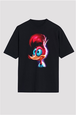 Woody Woodpecker Siyah Unisex Oversize Tişört