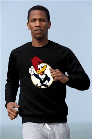 Woody Woodpecker Siyah Unisex Sweatshirt