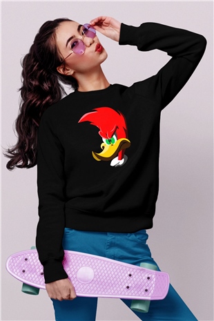 Woody Woodpecker Siyah Unisex  Sweatshirt