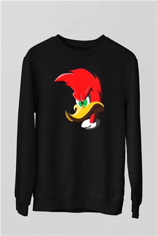 Woody Woodpecker Siyah Unisex  Sweatshirt
