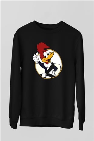 Woody Woodpecker Siyah Unisex Sweatshirt