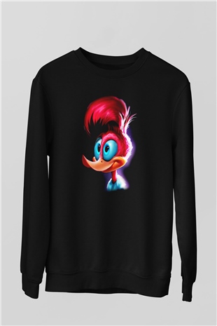Woody Woodpecker Siyah Unisex Sweatshirt