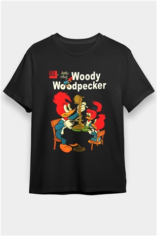 Woody Woodpecker Siyah Unisex Tişört