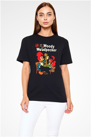 Woody Woodpecker Siyah Unisex Tişört