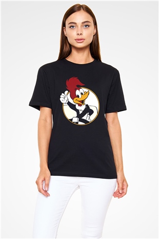 Woody Woodpecker Siyah Unisex Tişört