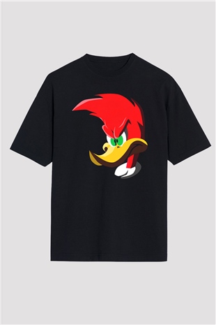 Woody Woodpecker Siyah Oversize Tişört