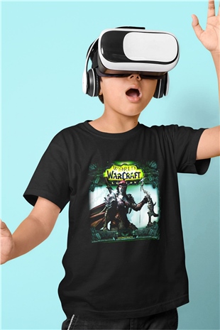 World of Warcraft Baskılı Siyah Unisex Çocuk Tişört