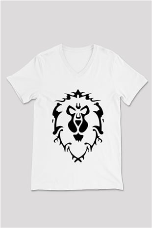 World of Warcraft Beyaz Unisex V Yaka Tişört T-Shirt