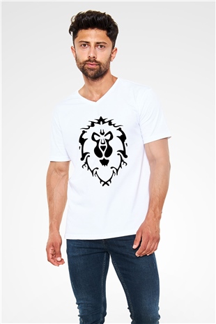World of Warcraft Beyaz Unisex V Yaka Tişört T-Shirt