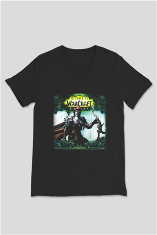 World of Warcraft Siyah Unisex V Yaka Tişört T-Shirt