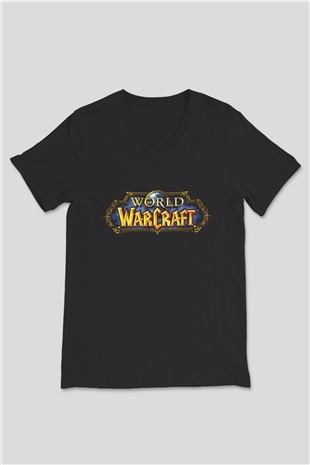 World of Warcraft Siyah Unisex V Yaka Tişört T-Shirt