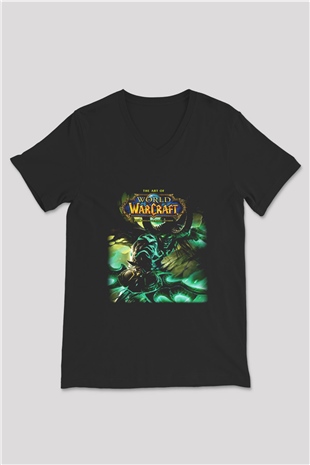 World of Warcraft Siyah Unisex V Yaka Tişört T-Shirt