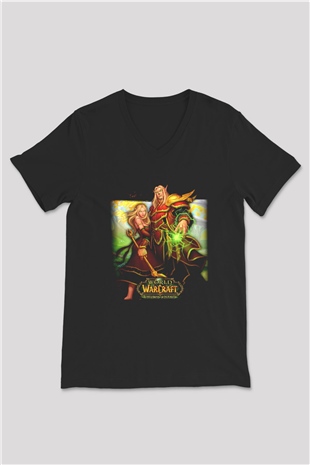 World of Warcraft Siyah Unisex V Yaka Tişört T-Shirt