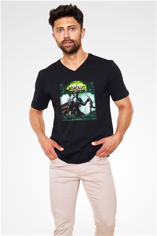 World of Warcraft Siyah Unisex V Yaka Tişört T-Shirt
