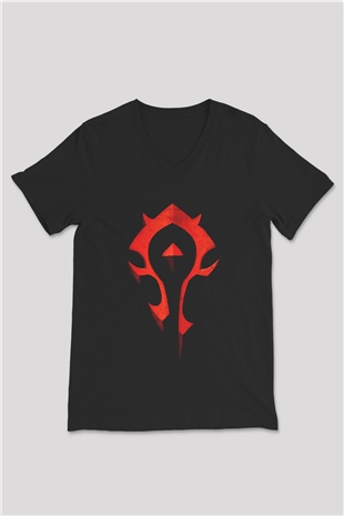 World of Warcraft Siyah Unisex V Yaka Tişört T-Shirt
