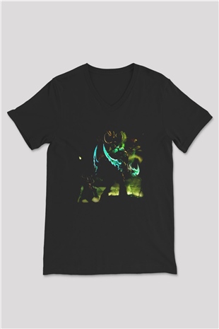 World of Warcraft Siyah Unisex V Yaka Tişört T-Shirt