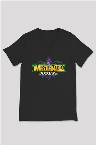 WrestleMania Siyah Unisex  V Yaka Tişört