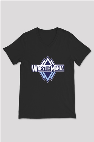 WrestleMania Siyah Unisex  V Yaka Tişört